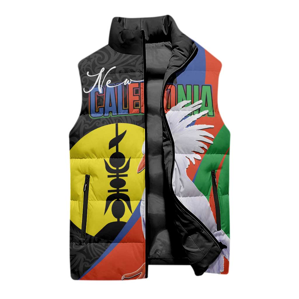 New Caledonia Sleeveless Puffer Jacket Kagu Bird and The Seal with Melanesian Culture LT03 - Polynesian Pride