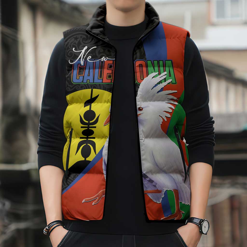 New Caledonia Sleeveless Puffer Jacket Kagu Bird and The Seal with Melanesian Culture LT03 - Polynesian Pride