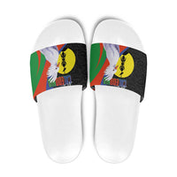 New Caledonia Slide Sandals Kagu Bird and The Seal with Melanesian Culture LT03 Black - Polynesian Pride
