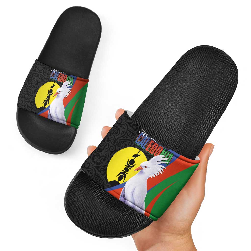 New Caledonia Slide Sandals Kagu Bird and The Seal with Melanesian Culture LT03 - Polynesian Pride