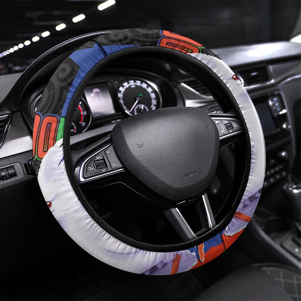 New Caledonia Steering Wheel Cover Kagu Bird and The Seal with Melanesian Culture LT03 Universal Fit Black - Polynesian Pride