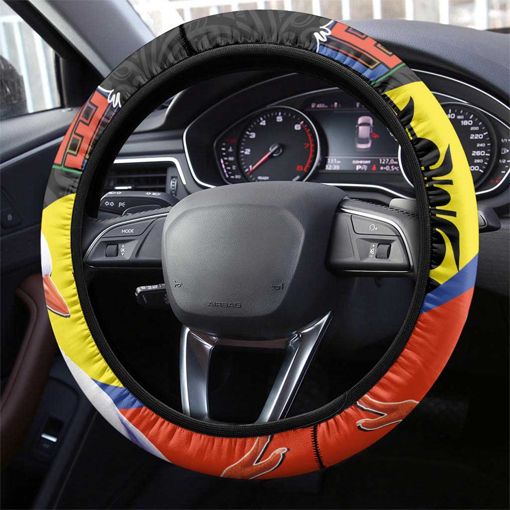 New Caledonia Steering Wheel Cover Kagu Bird and The Seal with Melanesian Culture LT03 - Polynesian Pride