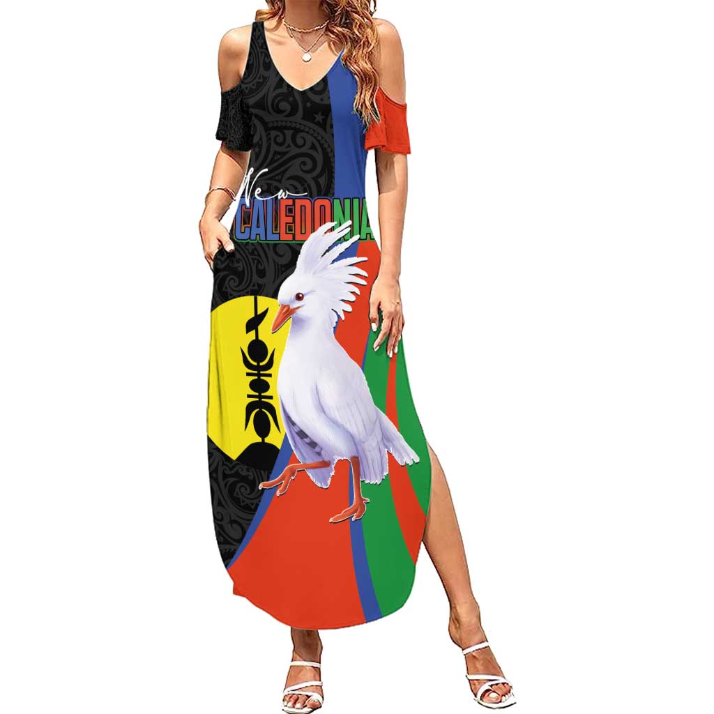 New Caledonia Summer Maxi Dress Kagu Bird and The Seal with Melanesian Culture LT03 Women Black - Polynesian Pride
