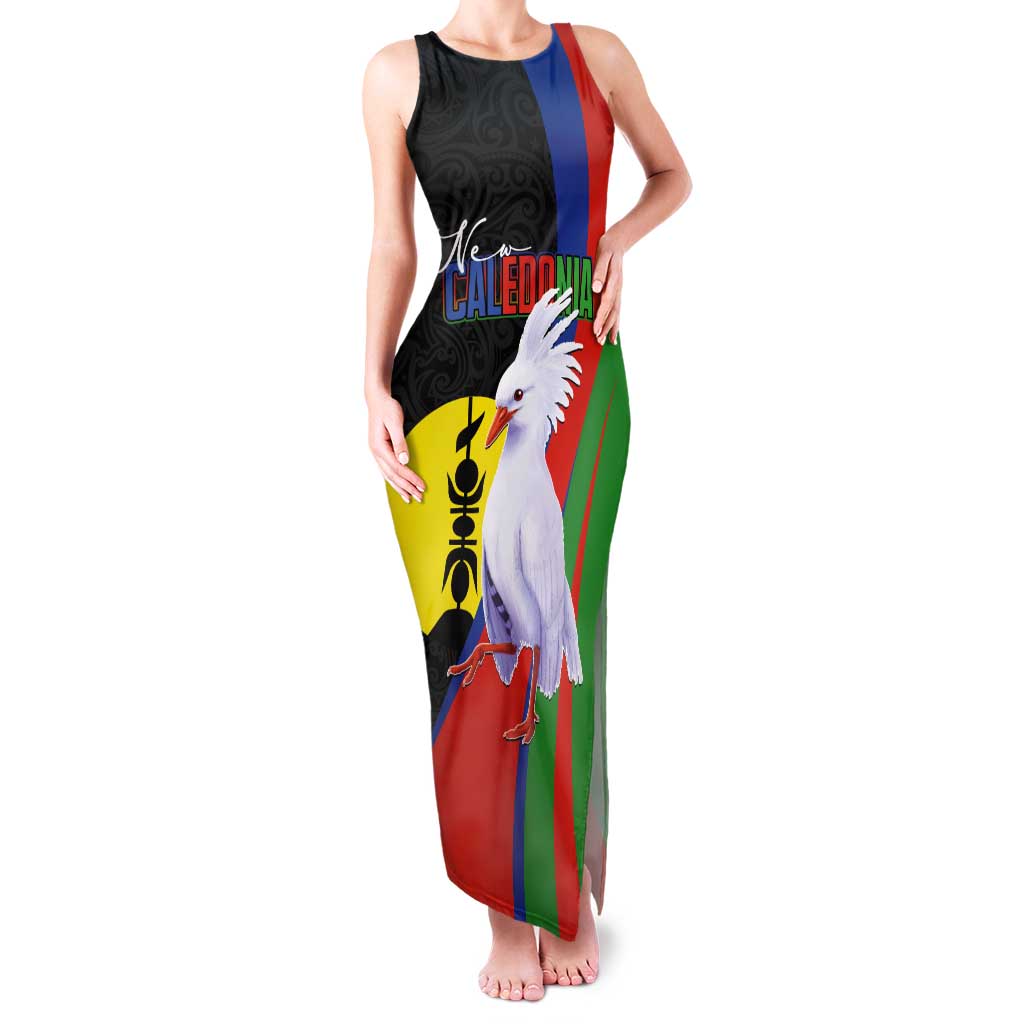 New Caledonia Tank Maxi Dress Kagu Bird and The Seal with Melanesian Culture LT03 Women Black - Polynesian Pride