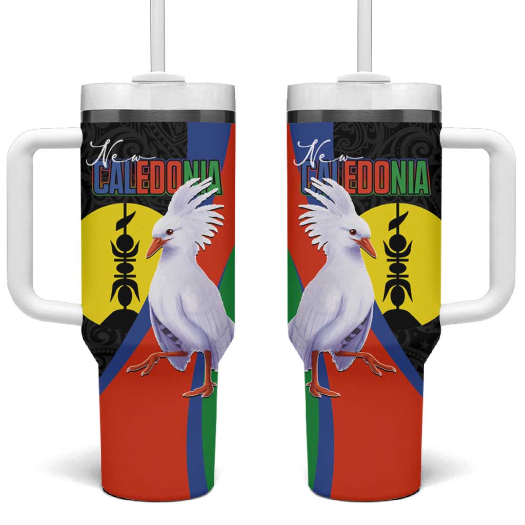 New Caledonia Tumbler With Handle Kagu Bird and The Seal with Melanesian Culture LT03 One Size: 40 oz Black - Polynesian Pride