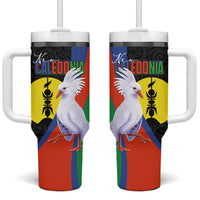 New Caledonia Tumbler With Handle Kagu Bird and The Seal with Melanesian Culture LT03 One Size: 40 oz Black - Polynesian Pride