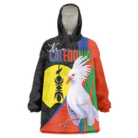 New Caledonia Wearable Blanket Hoodie Kagu Bird and The Seal with Melanesian Culture LT03 One Size Black - Polynesian Pride