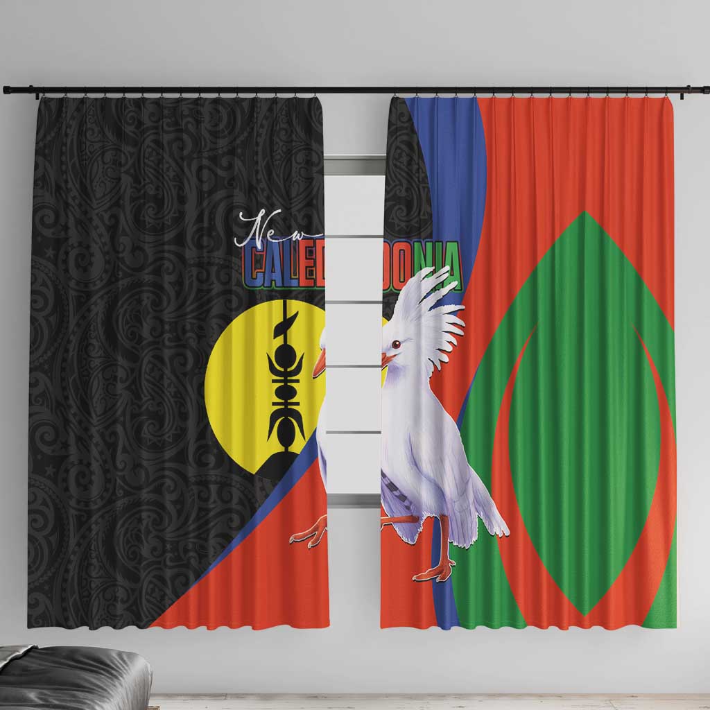 New Caledonia Window Curtain Kagu Bird and The Seal with Melanesian Culture LT03 With Hooks Black - Polynesian Pride