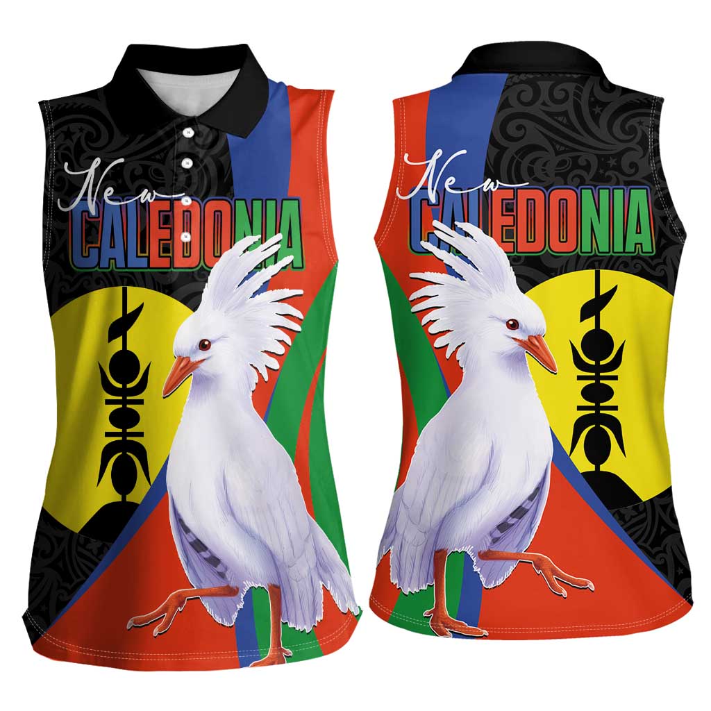New Caledonia Women Sleeveless Polo Shirt Kagu Bird and The Seal with Melanesian Culture LT03 - Polynesian Pride