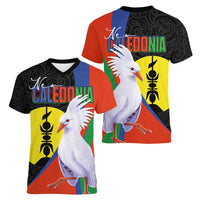 New Caledonia Women V-Neck T-Shirt Kagu Bird and The Seal with Melanesian Culture LT03 - Polynesian Pride
