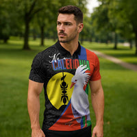 New Caledonia Zipper Polo Shirt Kagu Bird and The Seal with Melanesian Culture LT03 - Polynesian Pride