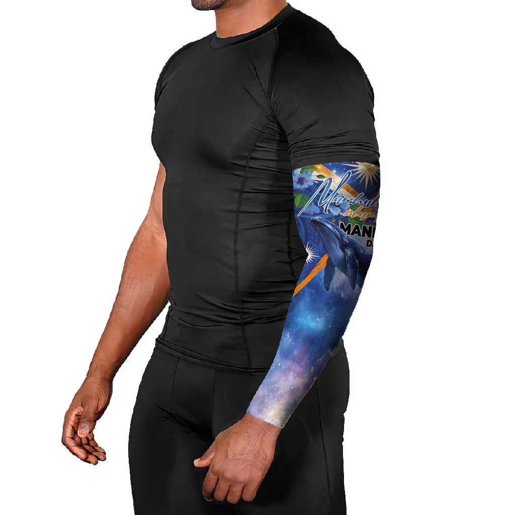 Marshall Islands Manit Day Arm Sleeves Grunge National Flag with Whales and Tribal Tattoos LT03 - Polynesian Pride