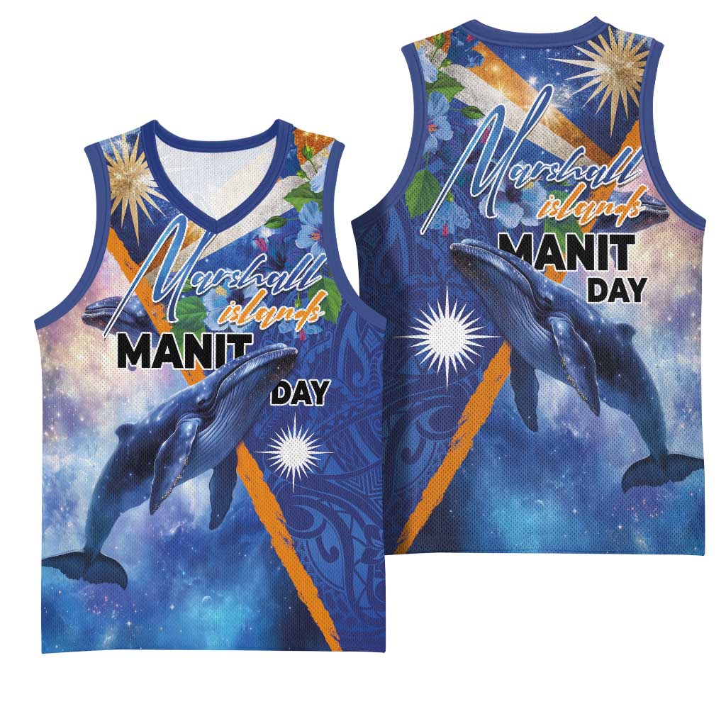 Marshall Islands Manit Day Basketball Jersey Grunge National Flag with Whales and Tribal Tattoos LT03 - Polynesian Pride