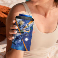 Marshall Islands Manit Day 4 in 1 Can Cooler Tumbler Grunge National Flag with Whales and Tribal Tattoos LT03 - Polynesian Pride