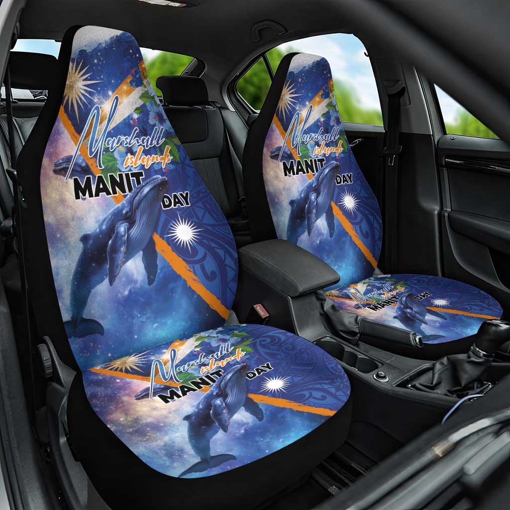 Marshall Islands Manit Day Car Seat Cover Grunge National Flag with Whales and Tribal Tattoos LT03 One Size Blue - Polynesian Pride