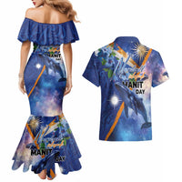 Marshall Islands Manit Day Couples Matching Mermaid Dress and Hawaiian Shirt Grunge National Flag with Whales and Tribal Tattoos LT03 - Polynesian Pride