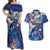 Marshall Islands Manit Day Couples Matching Off Shoulder Maxi Dress and Hawaiian Shirt Grunge National Flag with Whales and Tribal Tattoos - Polynesian Pride