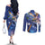 Marshall Islands Manit Day Couples Matching Off The Shoulder Long Sleeve Dress and Long Sleeve Button Shirt Grunge National Flag with Whales and Tribal Tattoos - Polynesian Pride
