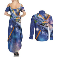 Marshall Islands Manit Day Couples Matching Summer Maxi Dress and Long Sleeve Button Shirt Grunge National Flag with Whales and Tribal Tattoos LT03 - Polynesian Pride