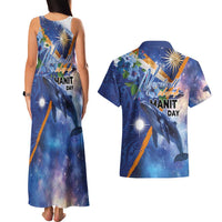 Marshall Islands Manit Day Couples Matching Tank Maxi Dress and Hawaiian Shirt Grunge National Flag with Whales and Tribal Tattoos LT03 - Polynesian Pride