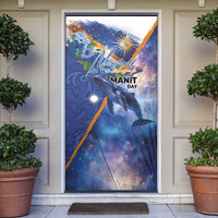 Marshall Islands Manit Day Door Cover Grunge National Flag with Whales and Tribal Tattoos LT03 Blue - Polynesian Pride