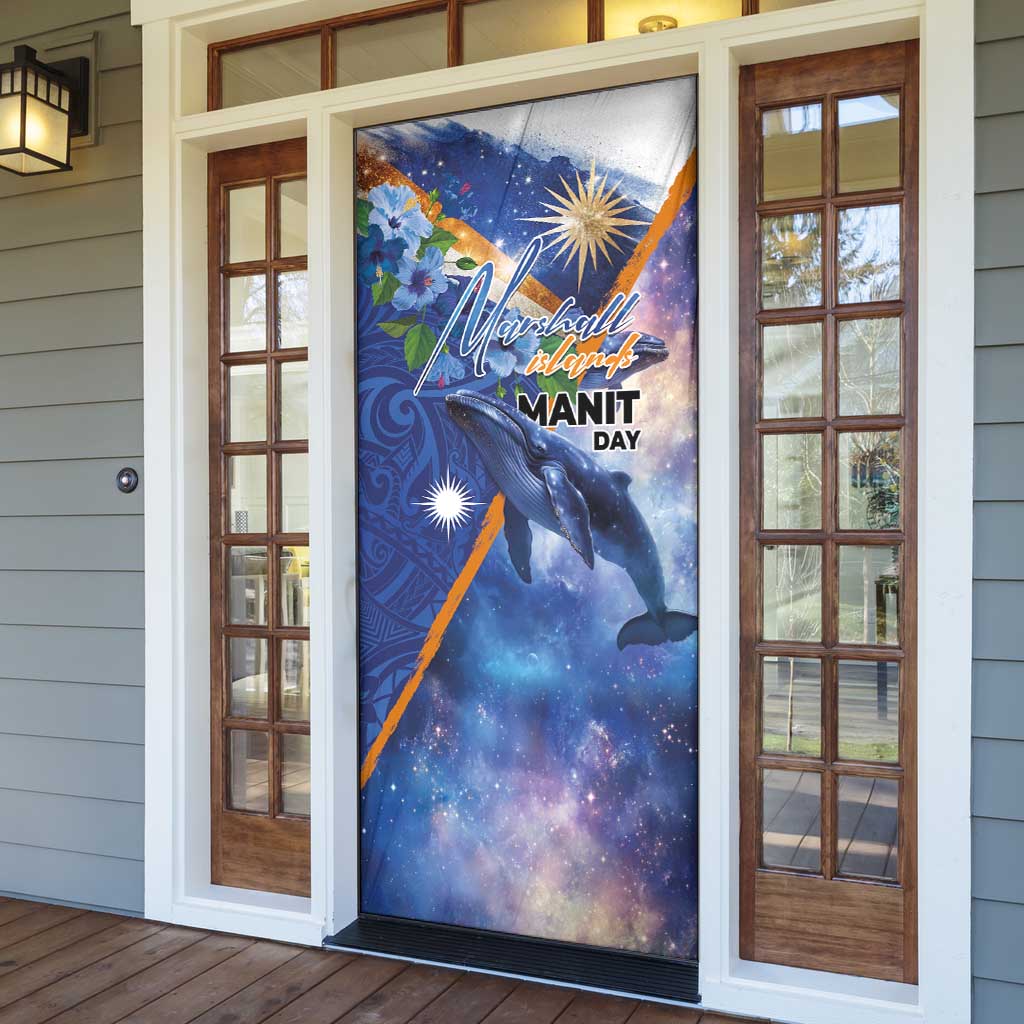 Marshall Islands Manit Day Door Cover Grunge National Flag with Whales and Tribal Tattoos LT03 - Polynesian Pride
