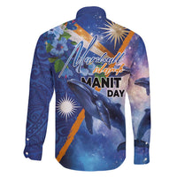 Marshall Islands Manit Day Family Matching Long Sleeve Bodycon Dress and Hawaiian Shirt Grunge National Flag with Whales and Tribal Tattoos LT03 - Polynesian Pride
