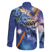 Marshall Islands Manit Day Family Matching Off The Shoulder Long Sleeve Dress and Hawaiian Shirt Grunge National Flag with Whales and Tribal Tattoos LT03 - Polynesian Pride