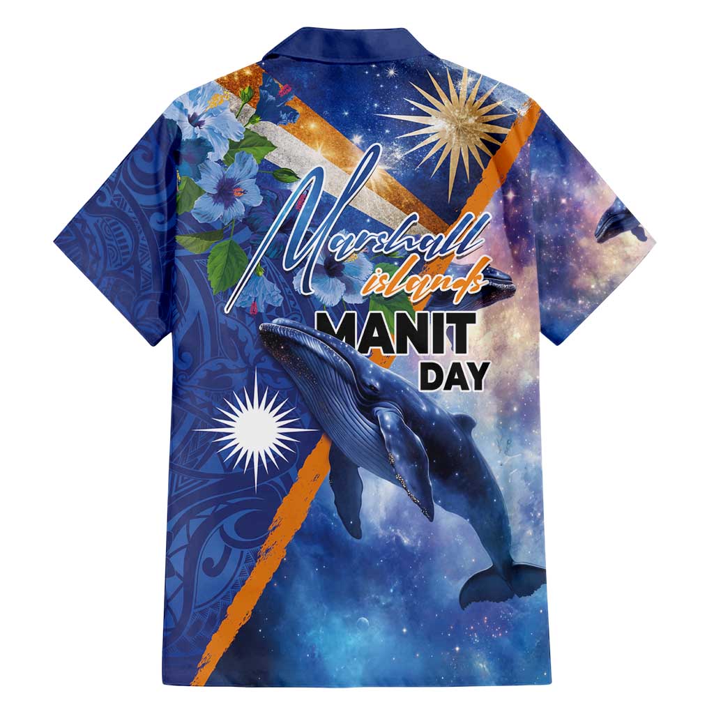 Marshall Islands Manit Day Family Matching Puletasi and Hawaiian Shirt Grunge National Flag with Whales and Tribal Tattoos LT03 - Polynesian Pride