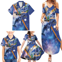 Marshall Islands Manit Day Family Matching Summer Maxi Dress and Hawaiian Shirt Grunge National Flag with Whales and Tribal Tattoos LT03 - Polynesian Pride