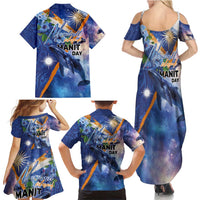 Marshall Islands Manit Day Family Matching Summer Maxi Dress and Hawaiian Shirt Grunge National Flag with Whales and Tribal Tattoos LT03 - Polynesian Pride