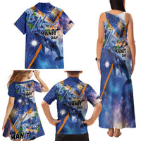 Marshall Islands Manit Day Family Matching Tank Maxi Dress and Hawaiian Shirt Grunge National Flag with Whales and Tribal Tattoos LT03 - Polynesian Pride