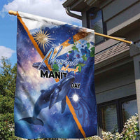 Marshall Islands Manit Day Garden Flag Grunge National Flag with Whales and Tribal Tattoos LT03 - Polynesian Pride