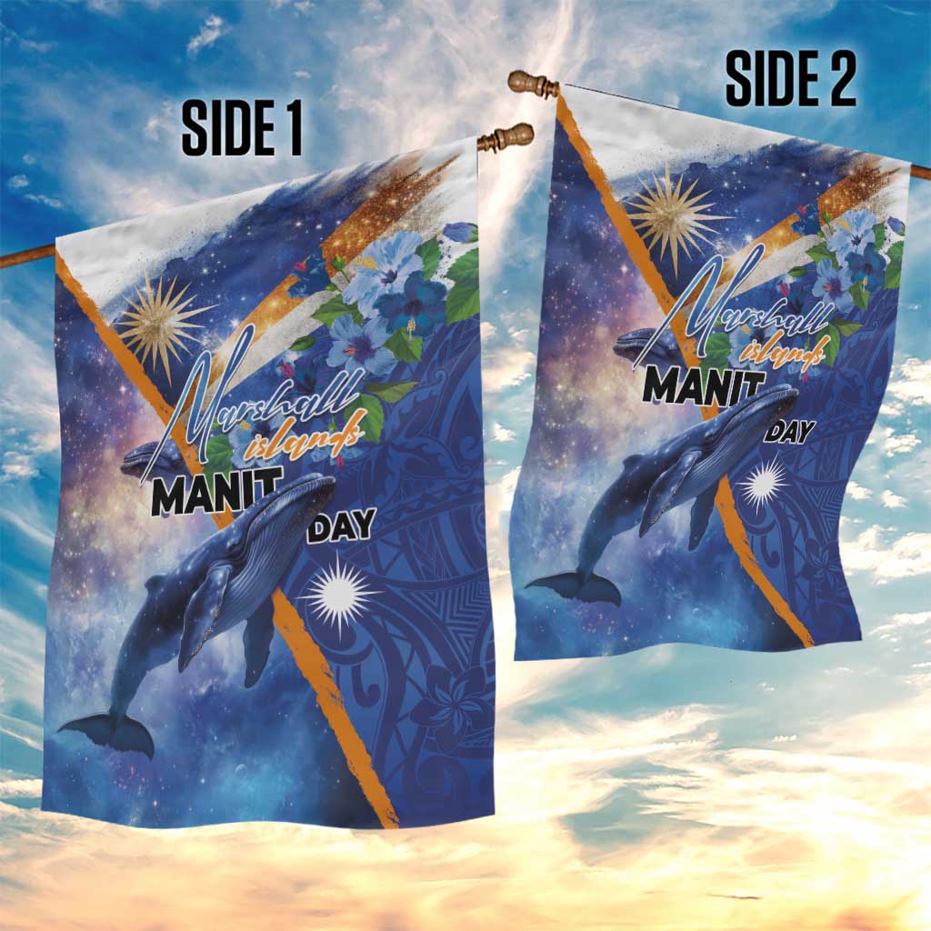 Marshall Islands Manit Day Garden Flag Grunge National Flag with Whales and Tribal Tattoos LT03 - Polynesian Pride
