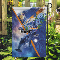 Marshall Islands Manit Day Garden Flag Grunge National Flag with Whales and Tribal Tattoos LT03 Garden Flag Blue - Polynesian Pride