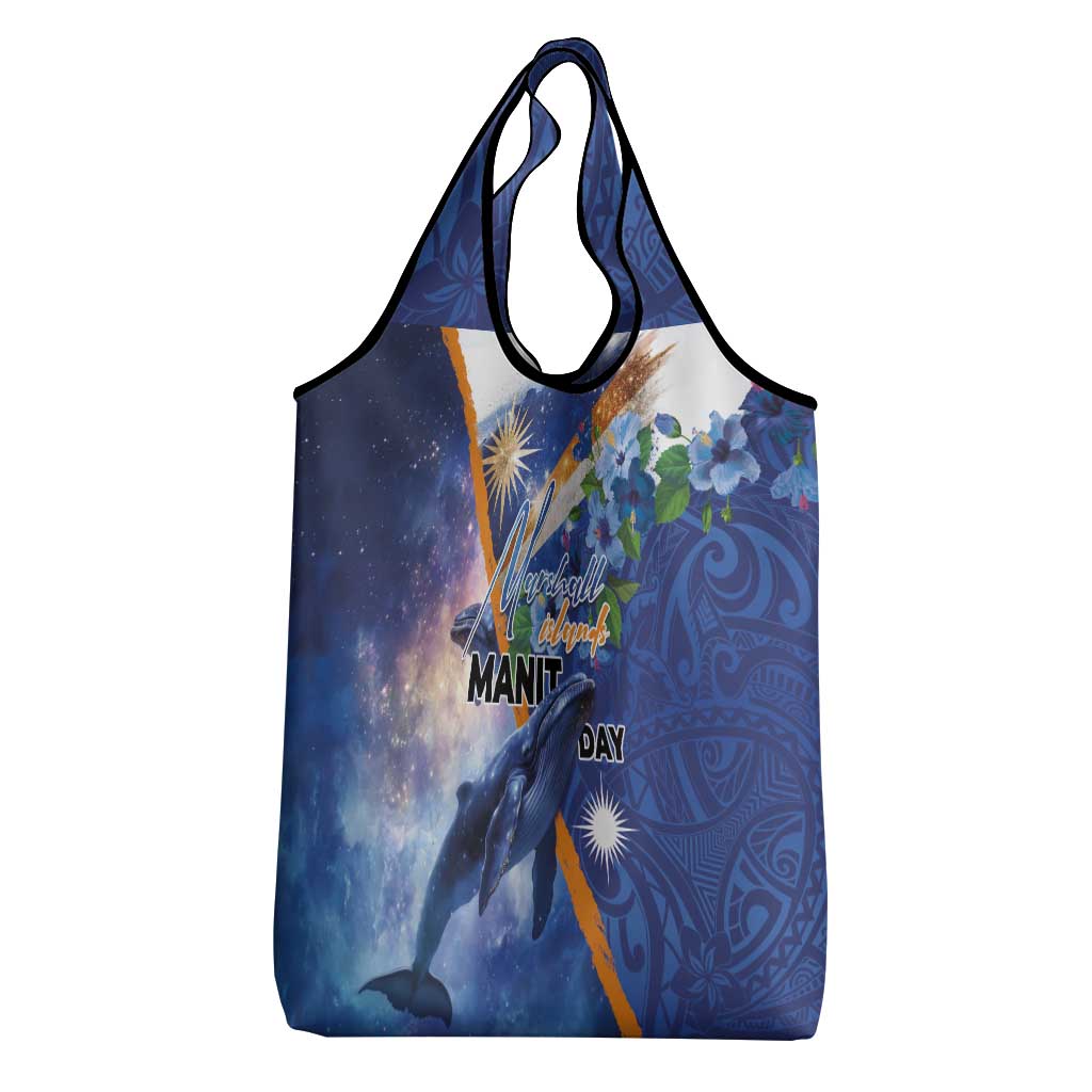 Marshall Islands Manit Day Grocery Bag Grunge National Flag with Whales and Tribal Tattoos LT03 - Polynesian Pride