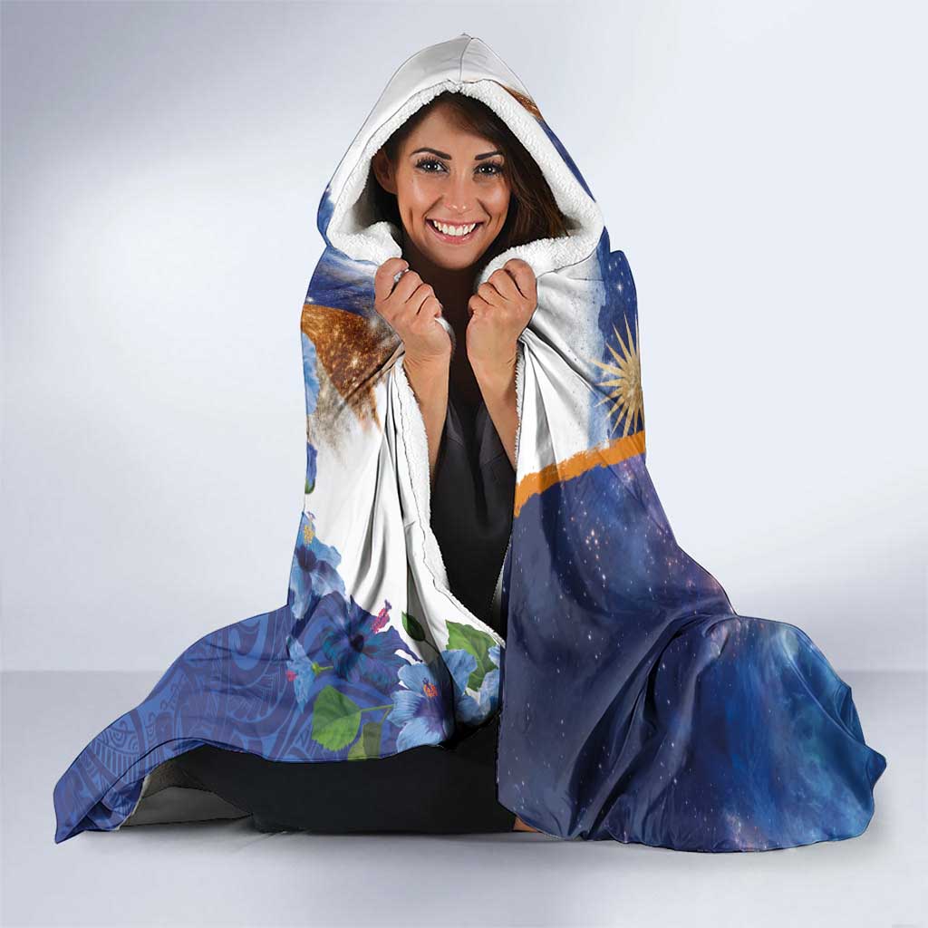 Marshall Islands Manit Day Hooded Blanket Grunge National Flag with Whales and Tribal Tattoos LT03 - Polynesian Pride