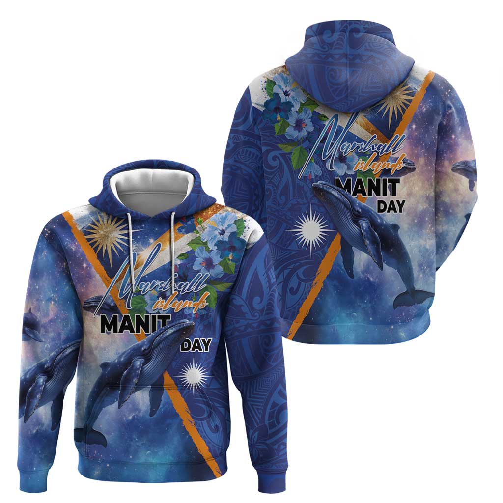 Marshall Islands Manit Day Hoodie Grunge National Flag with Whales and Tribal Tattoos LT03 - Polynesian Pride