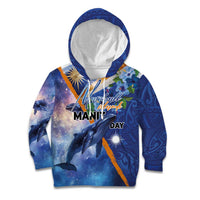 Marshall Islands Manit Day Kid Hoodie Grunge National Flag with Whales and Tribal Tattoos LT03 Hoodie Blue - Polynesian Pride