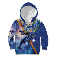 Marshall Islands Manit Day Kid Hoodie Grunge National Flag with Whales and Tribal Tattoos LT03 Zip Hoodie Blue - Polynesian Pride