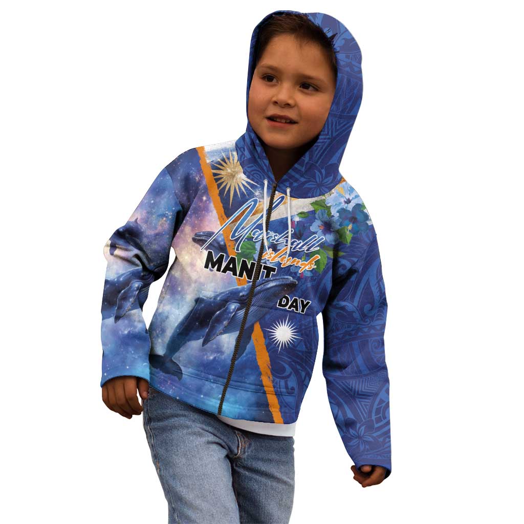 Marshall Islands Manit Day Kid Hoodie Grunge National Flag with Whales and Tribal Tattoos LT03 - Polynesian Pride