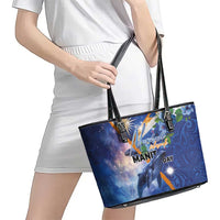 Marshall Islands Manit Day Leather Tote Bag Grunge National Flag with Whales and Tribal Tattoos LT03 - Polynesian Pride