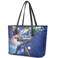 Marshall Islands Manit Day Leather Tote Bag Grunge National Flag with Whales and Tribal Tattoos LT03 - Polynesian Pride