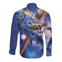 Marshall Islands Manit Day Long Sleeve Button Shirt Grunge National Flag with Whales and Tribal Tattoos LT03 - Polynesian Pride