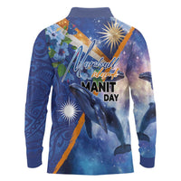 Marshall Islands Manit Day Long Sleeve Polo Shirt Grunge National Flag with Whales and Tribal Tattoos LT03 - Polynesian Pride