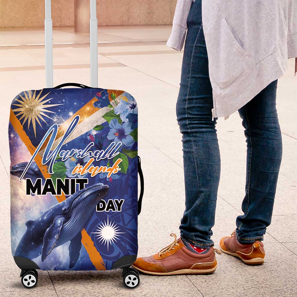 Marshall Islands Manit Day Luggage Cover Grunge National Flag with Whales and Tribal Tattoos LT03 Blue - Polynesian Pride