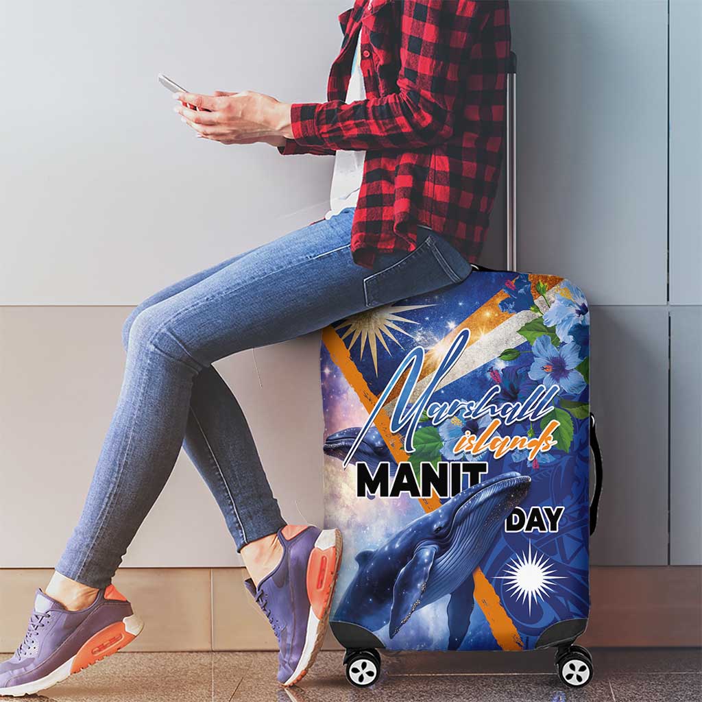 Marshall Islands Manit Day Luggage Cover Grunge National Flag with Whales and Tribal Tattoos LT03 - Polynesian Pride