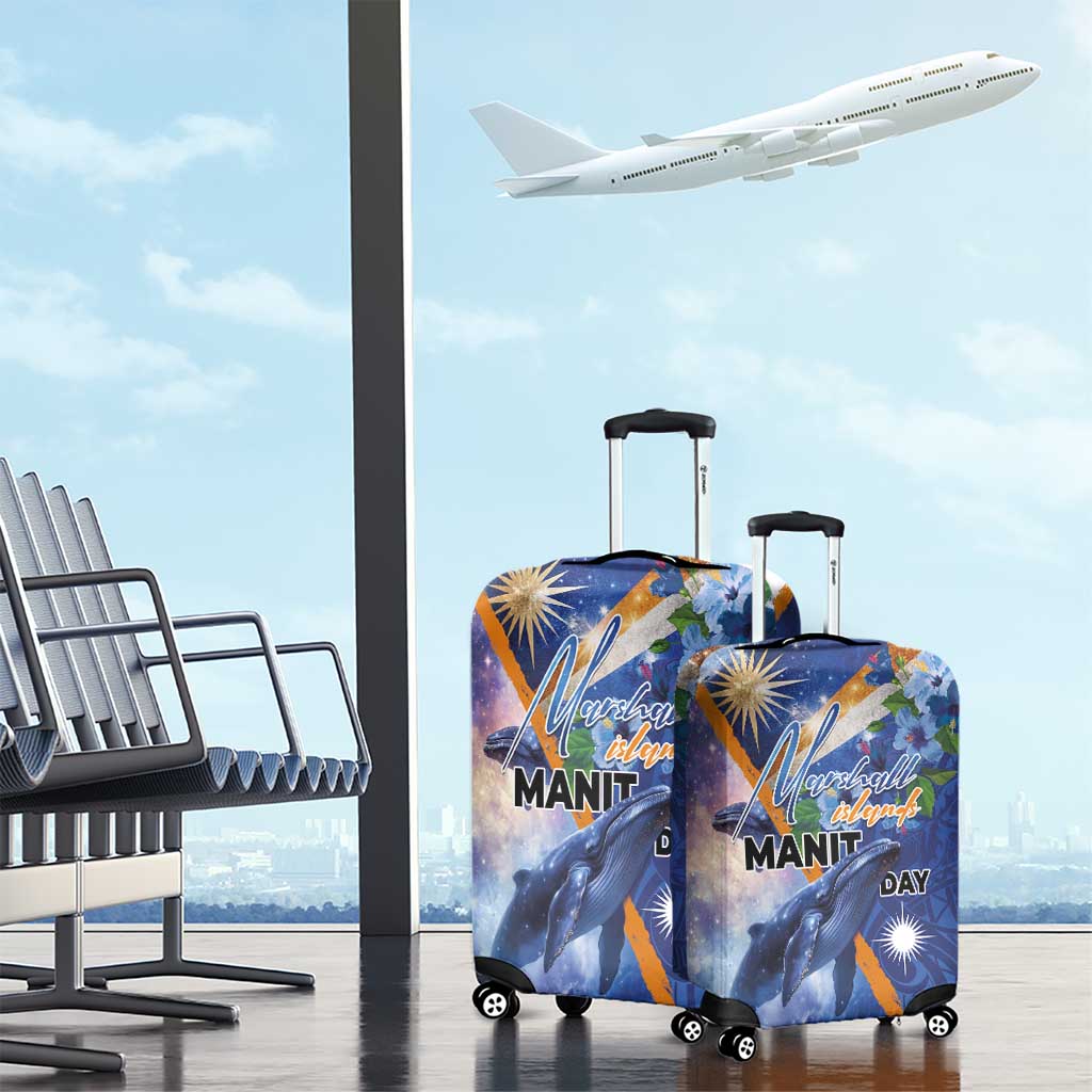 Marshall Islands Manit Day Luggage Cover Grunge National Flag with Whales and Tribal Tattoos LT03 - Polynesian Pride