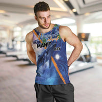 Marshall Islands Manit Day Men Tank Top Grunge National Flag with Whales and Tribal Tattoos LT03 Blue - Polynesian Pride