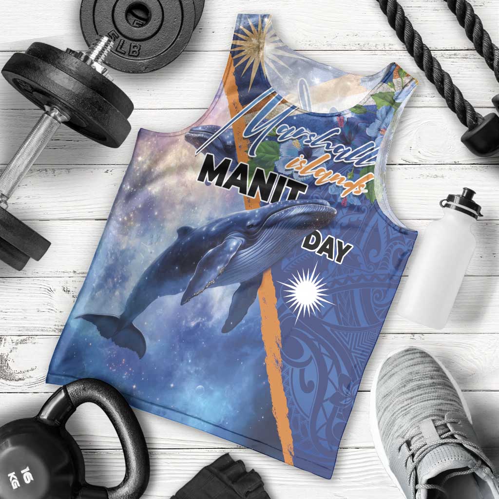 Marshall Islands Manit Day Men Tank Top Grunge National Flag with Whales and Tribal Tattoos LT03 - Polynesian Pride